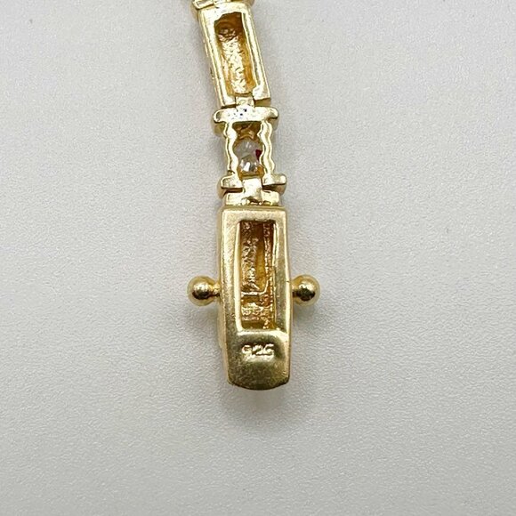 Gold Plated Sterling Silver Rhinestone Tennis Bracelet 7.5” - Picture 5 of 6